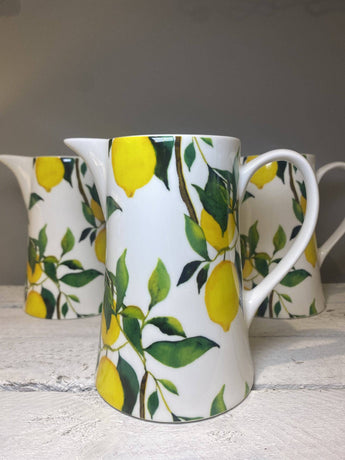 Gisela Graham medium Lemon Tree Bone China jug with a detailed lemon and tree design, perfect for serving or decorative display.