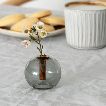 Mini Bubble Glass Vase in Smoke and Amber by Block Design, featuring a rounded, textured design perfect for decorative floral arrangements.
