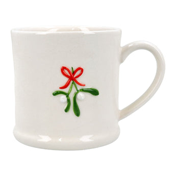Gisela Graham Mistletoe Bow Mini Mug featuring festive mistletoe and bow design, perfect for holiday beverages.