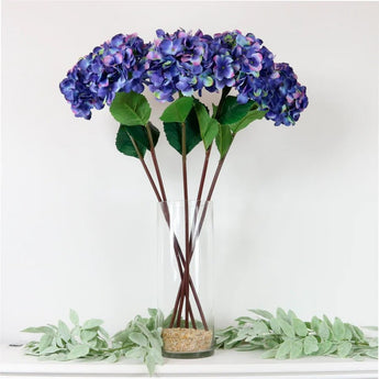 Artificial Midnight Hydrangea mophead large flower stem by Lotus Imports Ltd, with dark blue, full bloom petals.