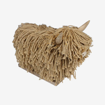 A cute Highland cow mini ornament named Morag by Aquarelle Home, made of jute and natural materials.