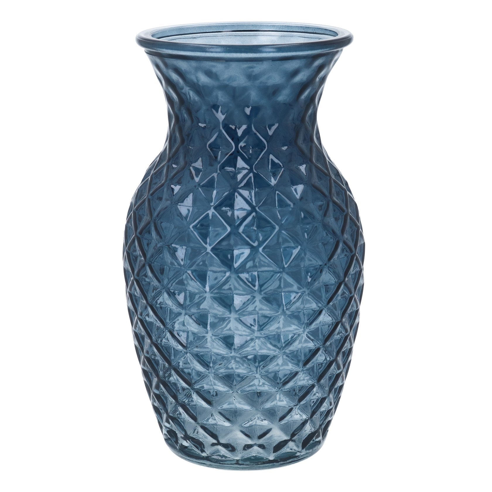 Navy crystal cut glass vase by Gisela Graham with intricate geometric patterns, ideal for decorative floral arrangements.