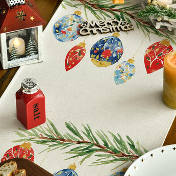 Watercolour Nutcracker Christmas table runner by Bumble Living, 40x240cm, featuring festive holiday design for seasonal dining.