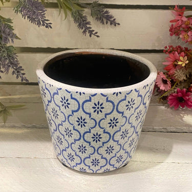 Six assorted old-style Dutch pots in blue, featuring traditional designs, from Grand Illusions.