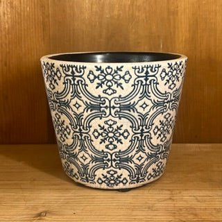 Set of six old-style Dutch pots in teal, featuring assorted traditional designs by Grand Illusions for decorative use.