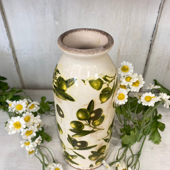 Large olive green bottle vase by Chic Antique, featuring a smooth, rounded shape ideal for floral arrangements and home decor.
