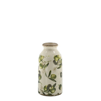 Chic Antique Olive Small Bottle Vase with narrow neck and rounded body, perfect for delicate floral arrangements.