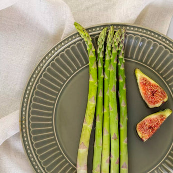 Green Pembroke Stoneware Dinner Plate by Grand Illusions, showcasing a round plate with a smooth, glazed surface and decorative edges.