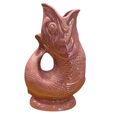 Pink Lustre Original Gluggle Jug XL by The Gluggle Jug Factory, showcasing its glossy, pink ceramic finish and traditional design.