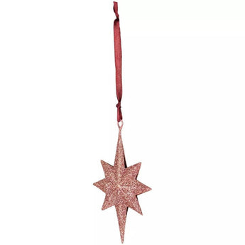 Large pink star glitter bauble with sparkling surface, ideal for festive decorations by Grand Illusions.