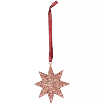 Small pink star glitter bauble by Grand Illusions featuring shiny, festive star shape with glitter surface for holiday decor.