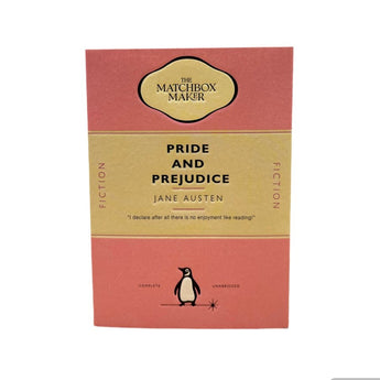 Extra long matches from The Matchbox Maker featuring a Pride and Prejudice design, perfect for elegant lighting.