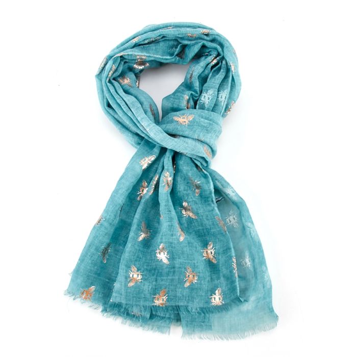 Rose Gold Bees Scarf- Turquoise - Bumble Living