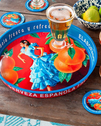 Round metal serving tray - Cerveza Española - Bumble Living