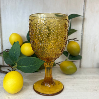Assorted colors Saint-Émilion Vintage Baroque embossed wine glasses by Chic Antique, featuring intricate embossed patterns.