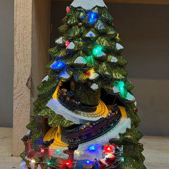 Crystal World Santa Sleigh Christmas Tree Light-Up Ornament, festive seasonal decoration with illuminated Santa and sleigh design.