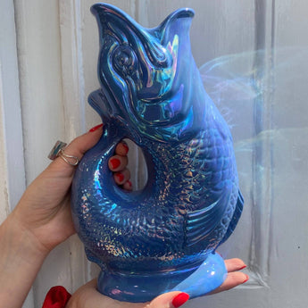 Sea blue lustre Gluggle Jug XL with a glossy finish, featuring a classic curved design and decorative spout.