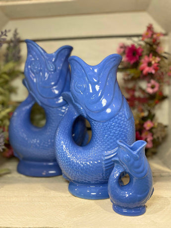 Sea blue original Gluggle Jug XL by The Gluggle Jug Factory featuring a classic ceramic design with a playful, functional spout and handle.