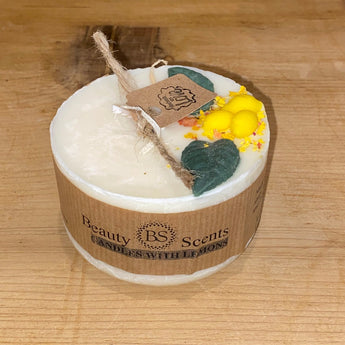 Small Lemon Grass scented candle by Beauty Scents with a clear glass holder and fresh lemon grass fragrance.