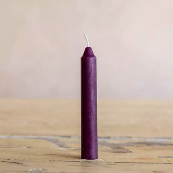 Amethyst-colored Stubby Candle by Grand Illusions, dinner candle measuring 1.9×12.5 cm, with a short, sturdy design and smooth surface.