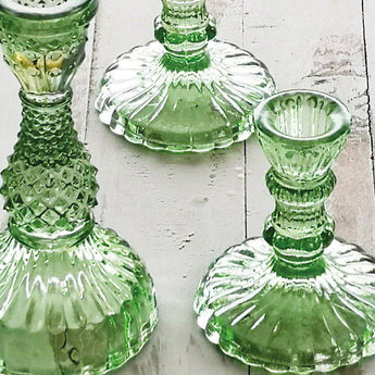 Spring green glass Tilda candlestick holder by Casa Verde, featuring a sleek, elegant design for decorative candle display.