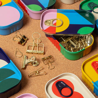 Tinned stationary clips from Block Design, small metal paper clips for organizing documents and stationery.