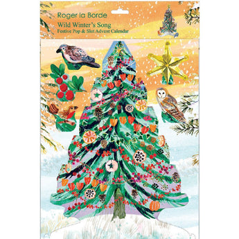 Large Wild Winter's Song Tree Pop and Slot Advent Calendar by Roger La Borde, featuring festive holiday design and numbered doors.