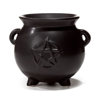 Black ceramic witches' cauldron wax burner with pentagram design by Pukator, perfect for creating a mystical ambiance.