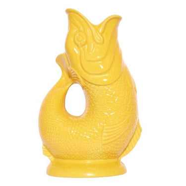Large yellow Gluggle Jug by The Gluggle Jug Factory with a distinctive spout and classic design for decorative use.