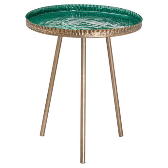 Aztec Collection brass embossed ceramic dipped side table by Hills Interiors, featuring intricate design and glossy finish.