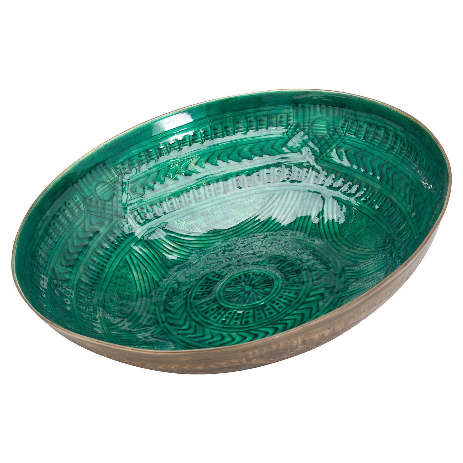 Aztec Collection Brass Embossed Ceramic Large Bowl - Bumble Living