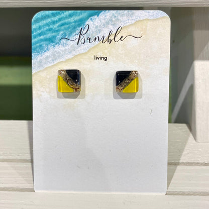 Black and Yellow Square Glass Large Earrings - Bumble Living