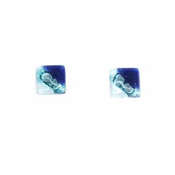 Blue, turquoise, and white bubble large stud earrings by Bumble Living, featuring a bold, colorful design with a smooth finish.
