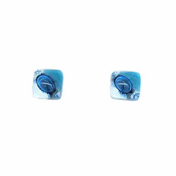 Blue and white bubble large stud earrings by Bumble Living, featuring a vibrant cascading design and bold circular studs.