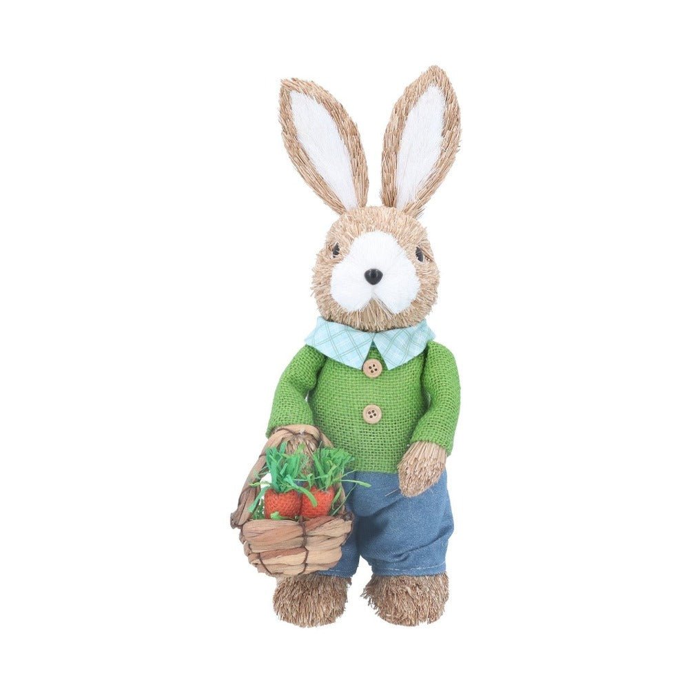 Boy Bunny With Basket Bristle Ornament 33cm - Bumble Living