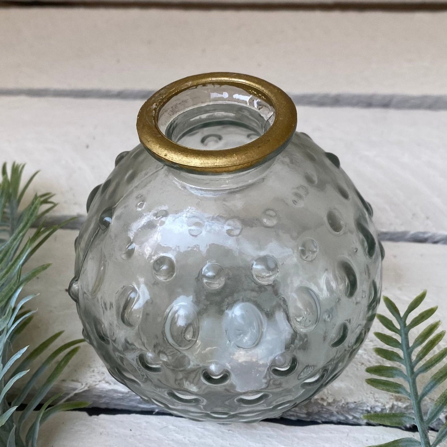 Clear Bubble Round Jive Vase with Gold Rim - Bumble Living