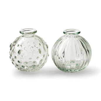 Clear Bubble Stripe Round Jive Vase by Casa Verde, a glass vase with bubble and stripe design, showcasing its round shape and transparent appearance.