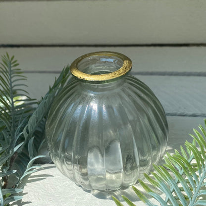 Clear Vertical Pattern Round Jive Vase with Gold Rim - Bumble Living