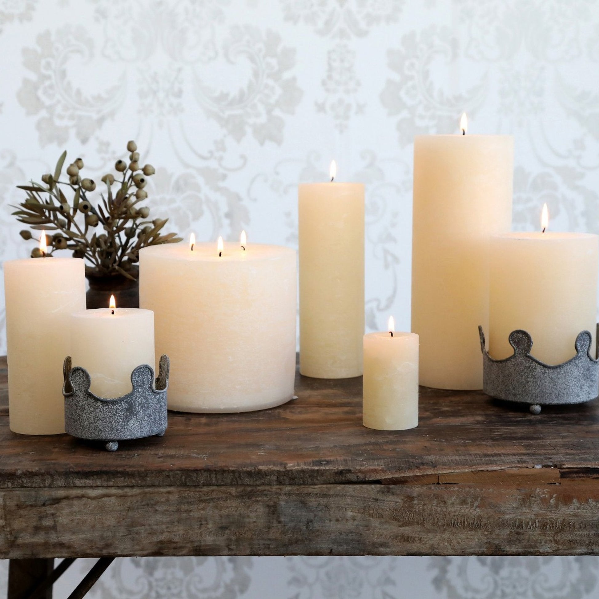 Cream Rustic 3 Wick Pillar Candle 42 hours - Bumble Living