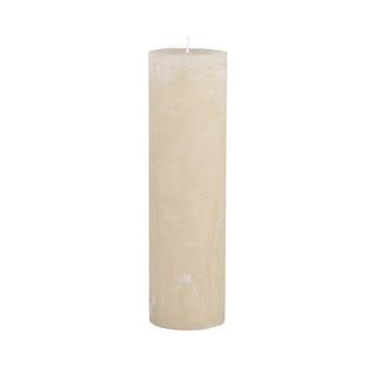 Cream rustic pillar candle by Chic Antique, showcasing a tall, elegant candle with textured surface and warm rustic finish.