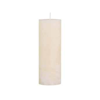 Cream rustic pillar candle by Chic Antique, 80-hour burn time, showcasing a textured, elegant design.