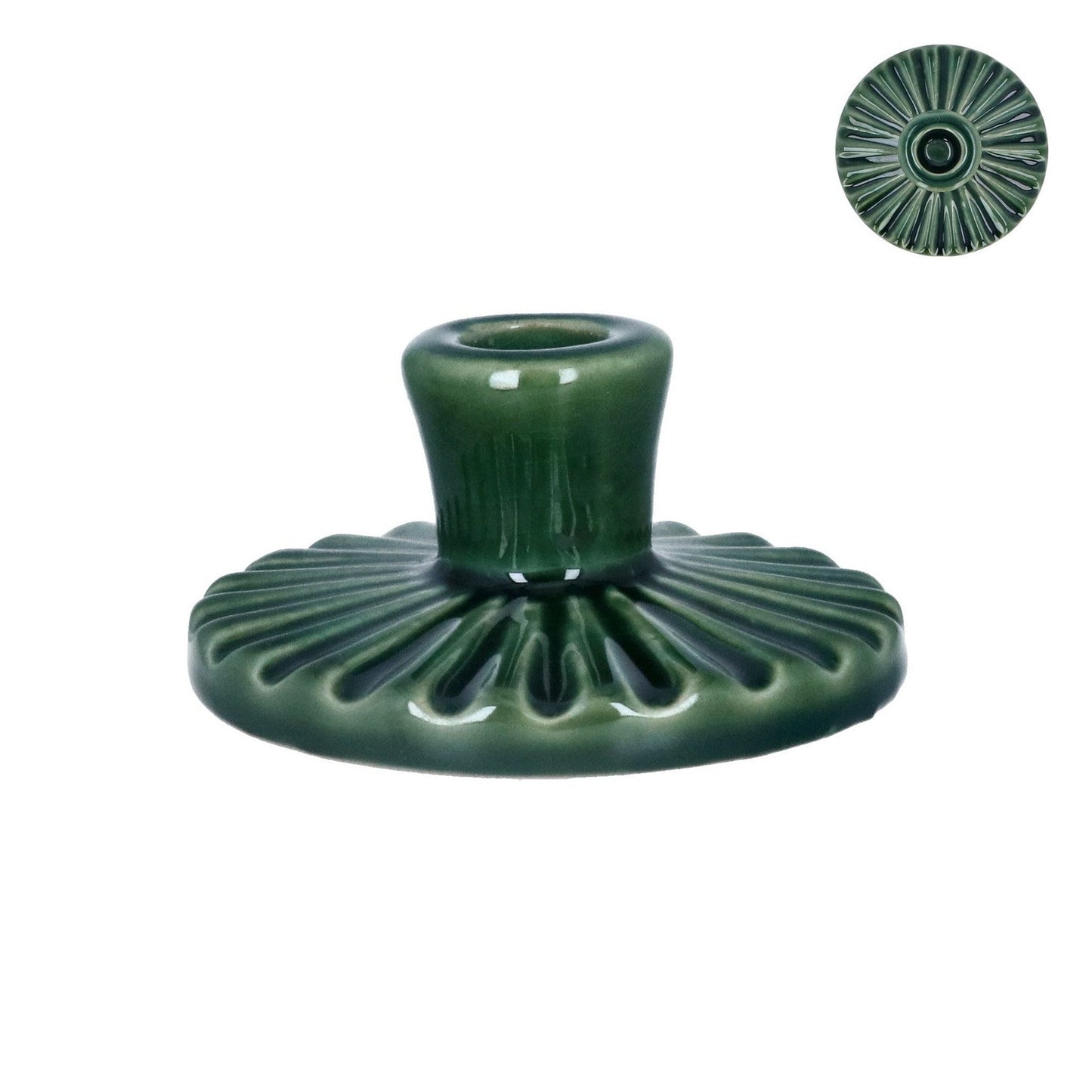 Dark Green Ceramic Candle Holder Round - Bumble Living