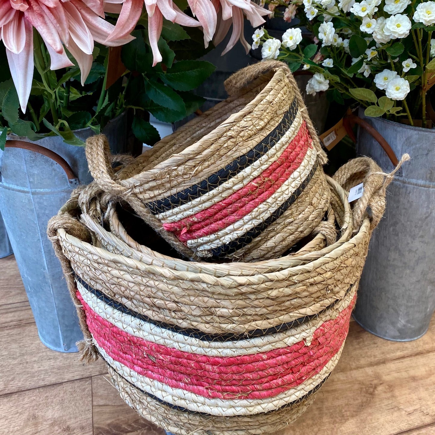 Extra Large Natural/Rose Corn and Straw Basket - Bumble Living