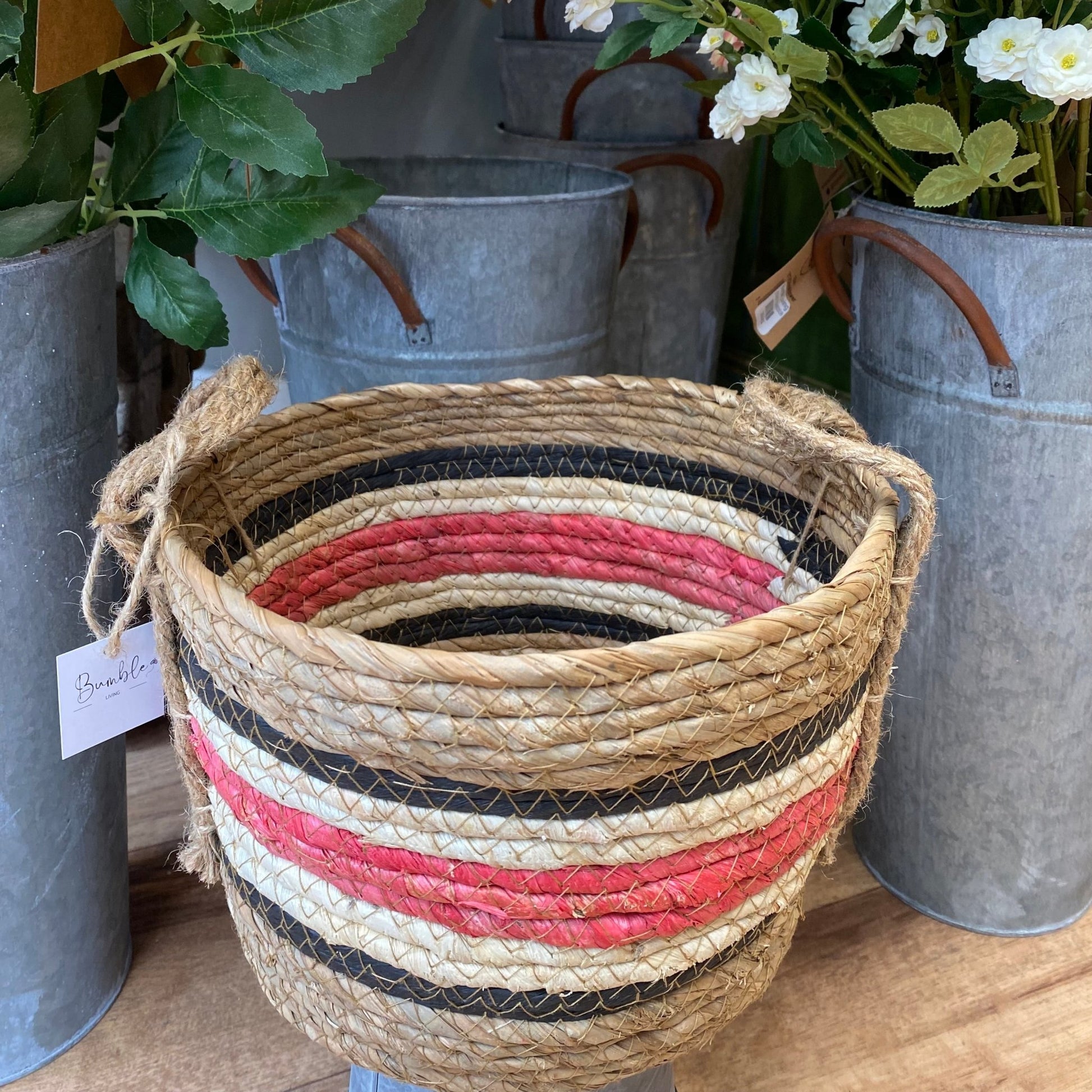Extra Large Natural/Rose Corn and Straw Basket - Bumble Living