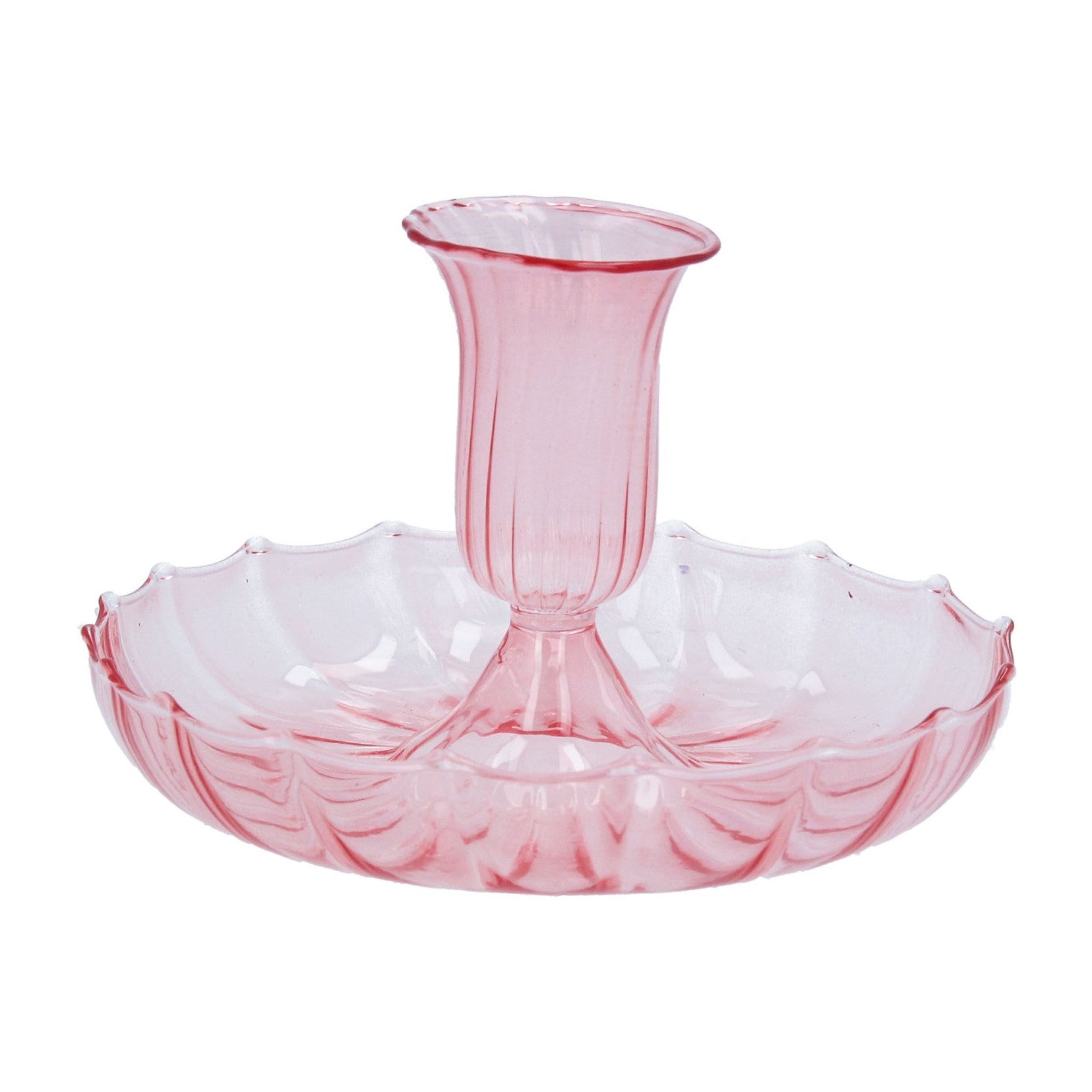 Fluted Pink Glass Candlestick 9cm - Bumble Living