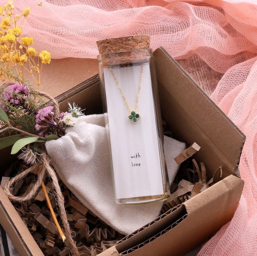 Four Clover Green Crystal Flower Necklace - Bumble Living