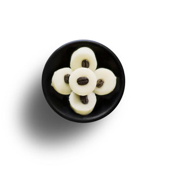 Freckleface Coffee Cooler soy wax melts with coffee scent, displayed in a clear container, perfect for home fragrance.