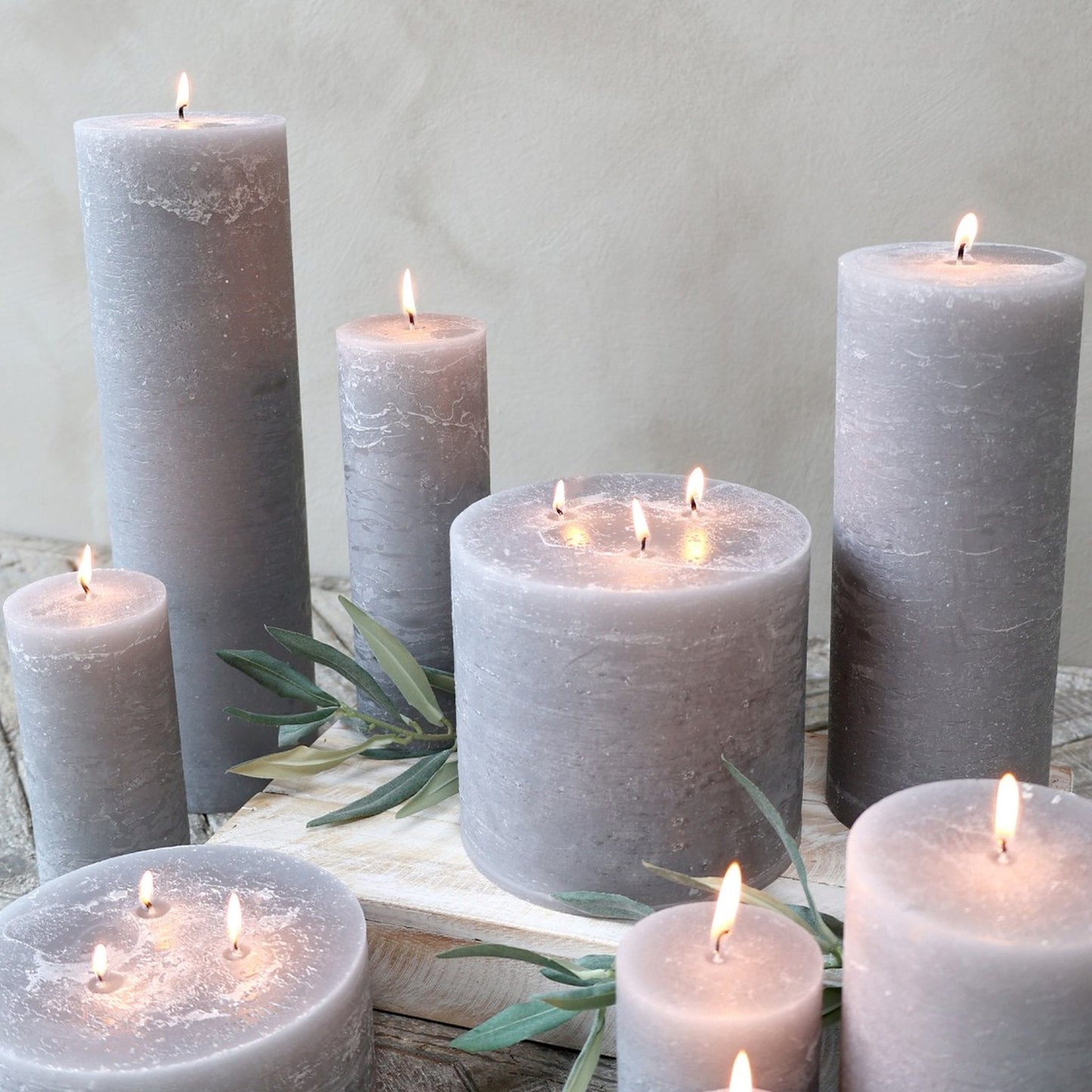 French Grey Rustic 3 Wick Pillar Candle 80 hours - Bumble Living