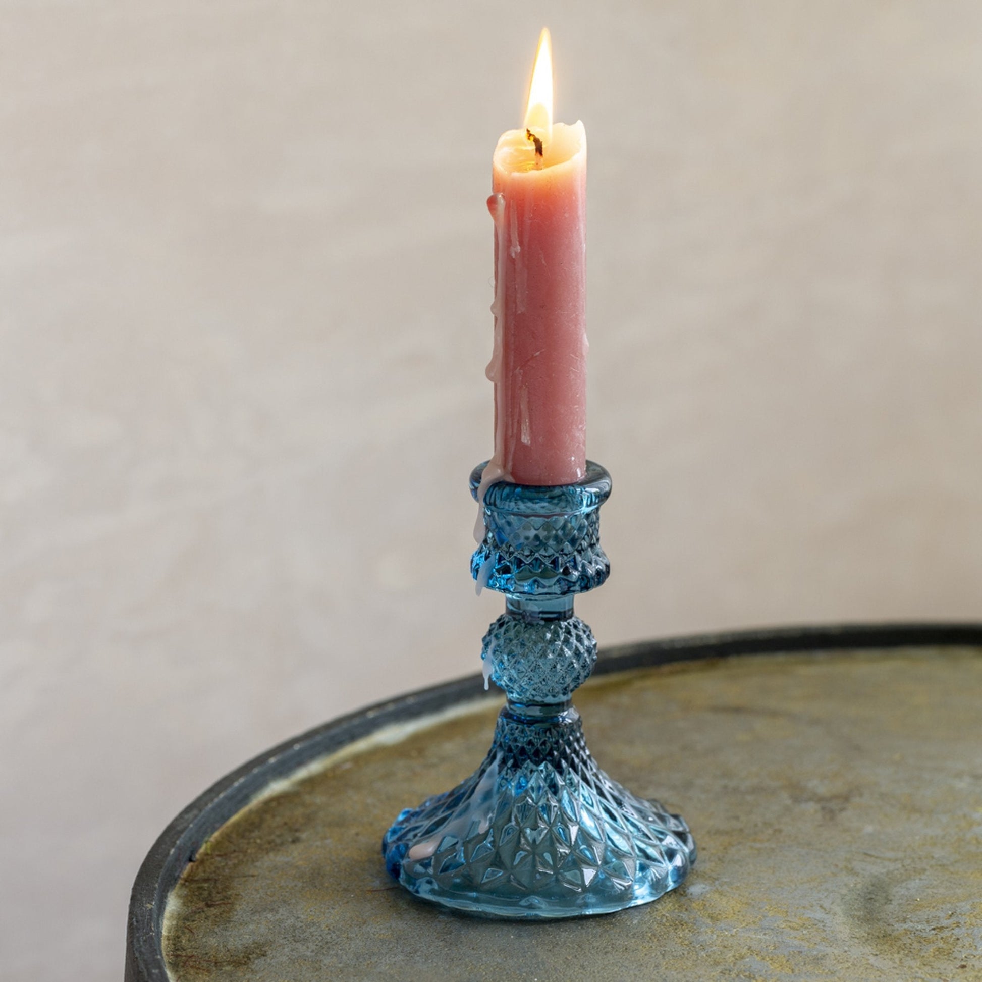 Glass Candle Holder Harlequin Blue - Bumble Living