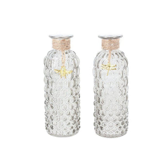 Set of two Gisela Graham grey glass vases with gold bug embellishments, 16cm tall, perfect for floral arrangements.